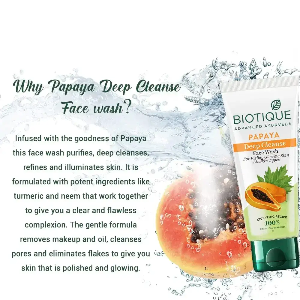 Biotique Papaya Deep Cleanse Face Wash 150ml, Smooth, Bright & Clean Skin image 6