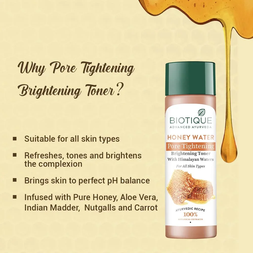 Biotique Honey Water Pore Tightening Brightening Toner with Himalayan Waters, 120ml image 6