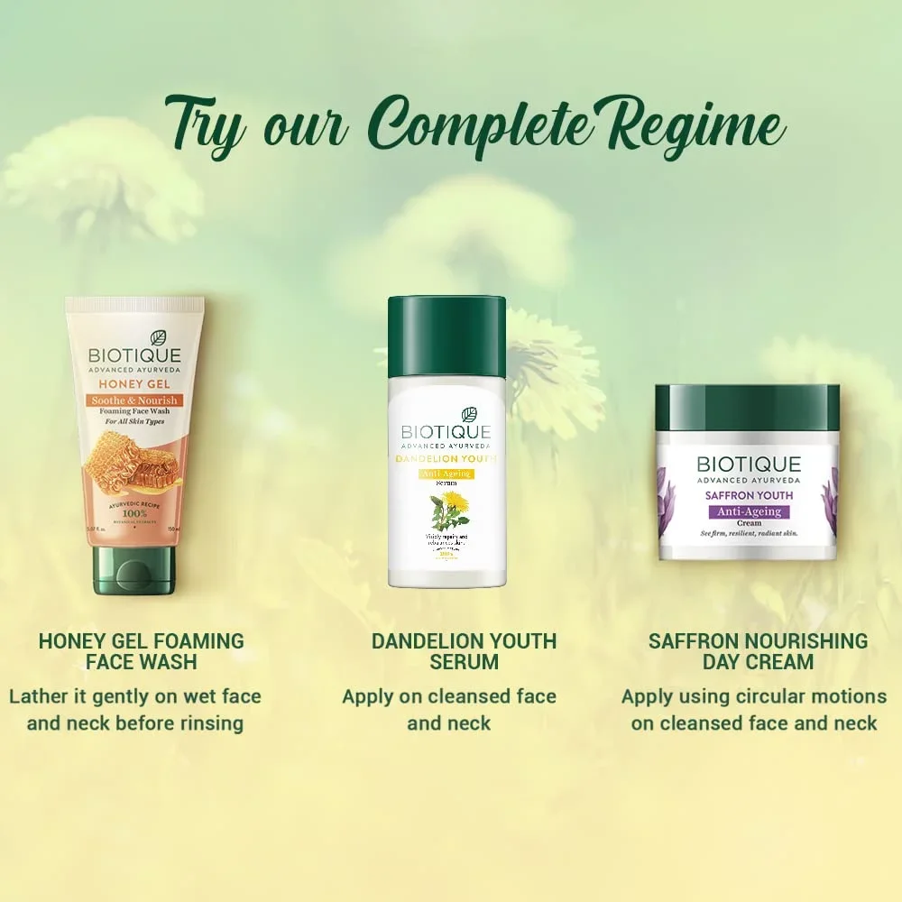 Biotique Dandelion Youth Anti-Ageing Serum| Ayurvedic and Organically Pure| Anti-Ageing Serum for Men & Women| 40ml image 3