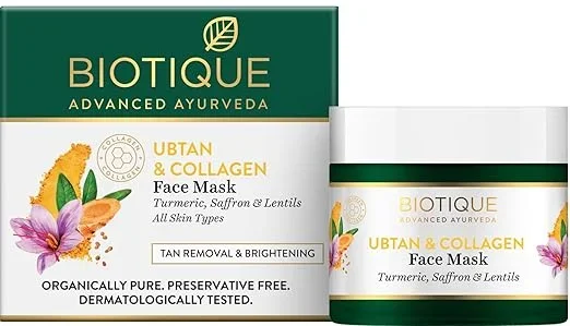 Biotique Ubtan & Collagen Skin Brightening Face Pack Mask for Fairer, Brighter & Tan Free Skin, 50gm