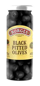  Borges Black Pitted Olives 430g | Select Quality Hojiblanca Olives | Suitable for Snacking, Salads | Imported from Spain