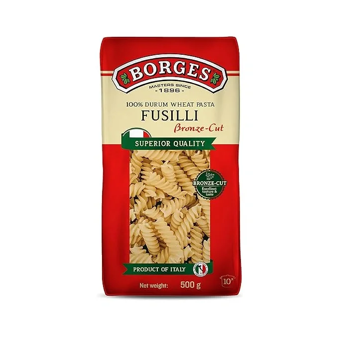 Borges Fusilli Pasta, 500gm, made with 100% Durum Wheat, imported from Italy, high in protein, no preservatives.