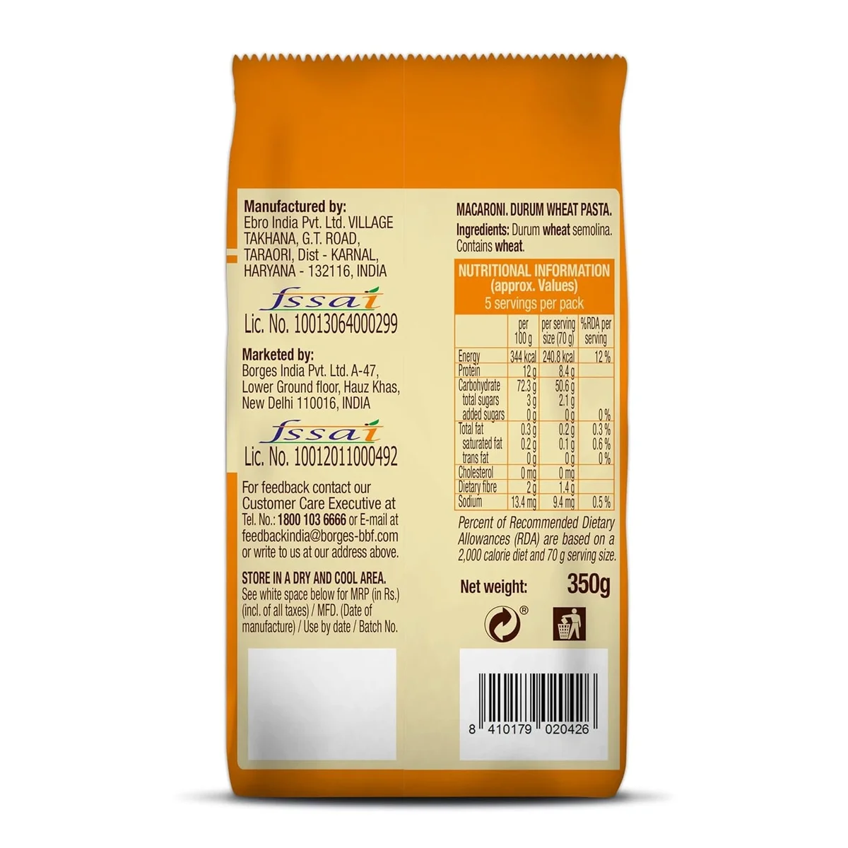 Borges Macaroni Pasta – 350 g | 100% Durum Wheat | High Protein | Maida Free image 2