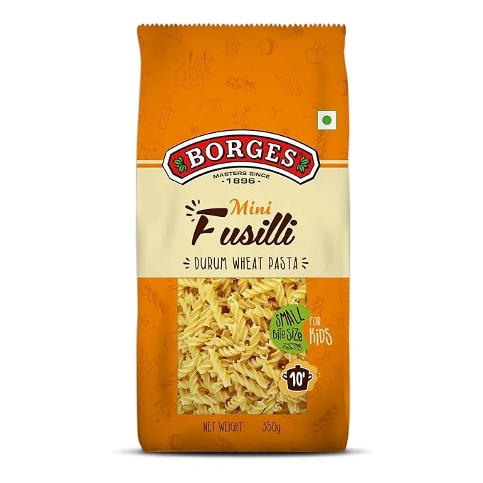 Borges Mini Fusilli Pasta 350gm. Made with Grade A Durum wheat. 100% Durum wheat, No Maida.