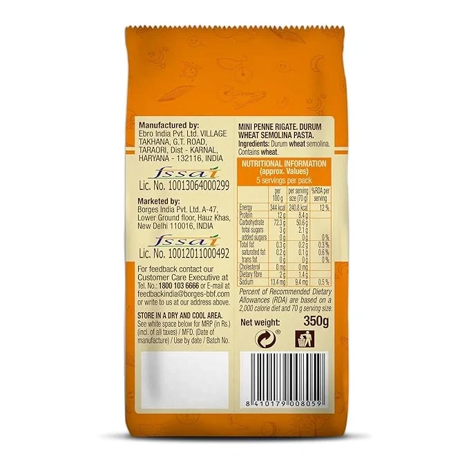 Borges Mini Penne Rigate Durum Wheat Pasta 350g | Bite-Size for Kids image 2