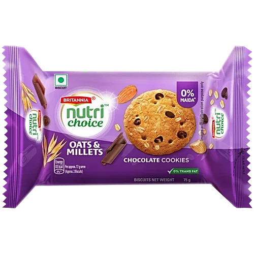Britannia Nutri Choice Oats Cookies - Chocolate & Almonds, 75 g