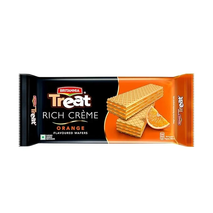 Britannia Treat Crème Wafers - Orange Flavoured Wafer Biscuit
