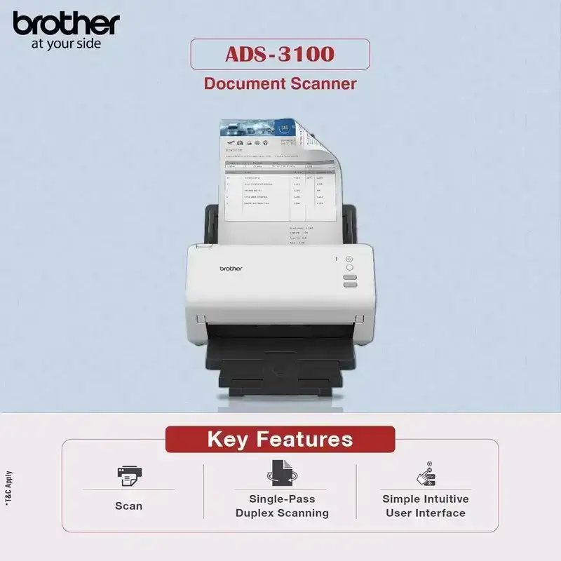 Brother ADS-3100 High-Speed Desktop Scanner | 40 PPM | 512 MB | USB | Colour Automatic Duplex | A4 Scanner | 1 Year Warranty image 2