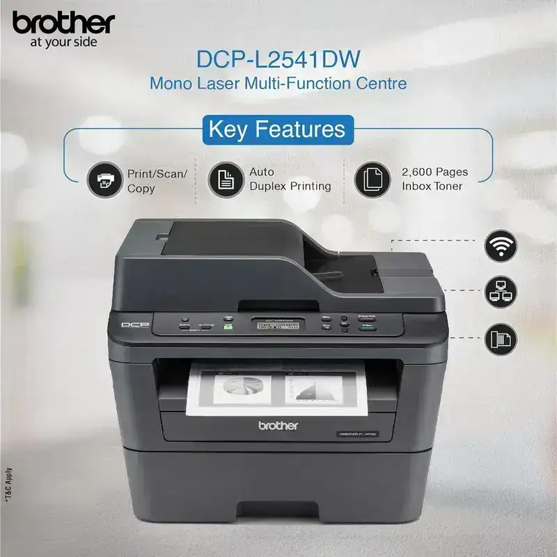 Brother DCP-L2541DW | 30 PPM | 32 MB | USB 2.0, Ethernet, Wireless or Wi-Fi | Print, Copy, Sacan, ADF | Automatic Duplex | A4 Printer | 1 Year Warranty image 3