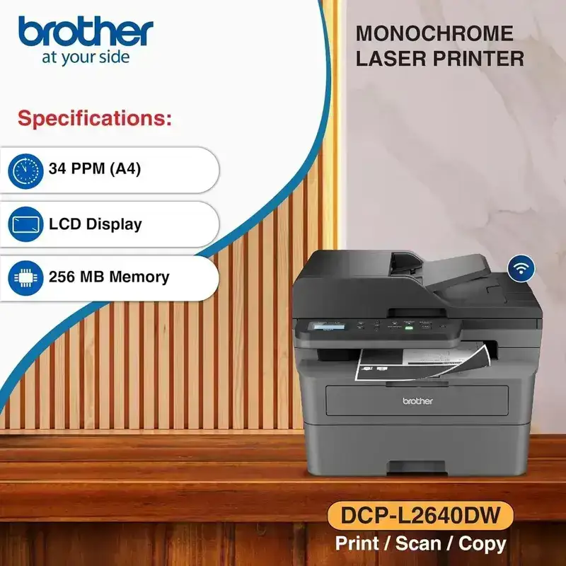 Brother DCP-L2640DW A4 Laser Multifunction Printer| 34 PPM | 256 MB | USB 2.0, Ethernet, Wireless or Wi-Fi | Print, Scan, Copy & ADF | Automatic Duplex | 1 Year Warranty image 4