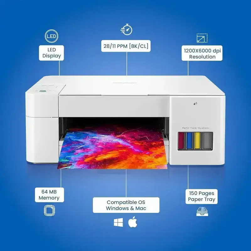Brother Ink Tank DCP-T226 A4 Ink-Tank Colour Multifunction Printer | 16 IPM (Black)/ 9 IPM (Colour) | USB 2.0 | 64 MB | Print, Scan & Copy | Free Installation | 1 Year Warranty image 2