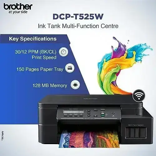 Brother DCP-T525W Inkjet A4 Colour Multifunction Printer | 8 PPM (Black)/ 5 PPM (Colour) | 128 MB | Print, Scan, Copy |USB 2.0, Wireless or Wi-Fi | Free Installation | 1 Year Warranty image 3