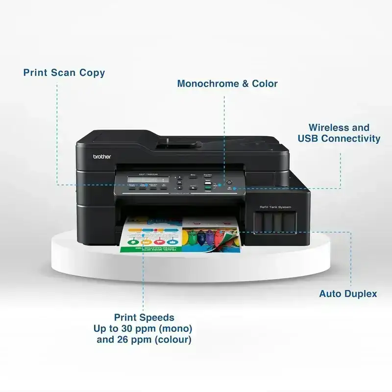 Brother DCP-T820DW A4 Multifunction Colour Inkjet Printer | 8 PPM (Black)/ 8 PPM (Colour) | 128 MB | Print, Copy, Scan, ADF | USB 2.0, Ethernet, Wireless or Wi-Fi | Automatic Duplex | Free Installation | 1 Year Warranty image 3
