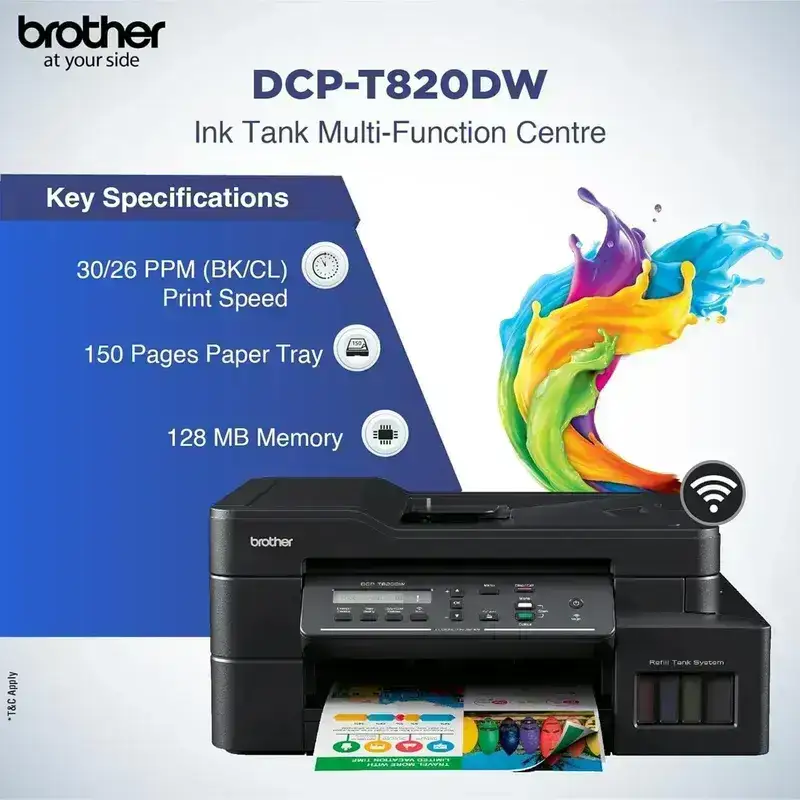 Brother DCP-T820DW A4 Multifunction Colour Inkjet Printer | 8 PPM (Black)/ 8 PPM (Colour) | 128 MB | Print, Copy, Scan, ADF | USB 2.0, Ethernet, Wireless or Wi-Fi | Automatic Duplex | Free Installation | 1 Year Warranty image 4