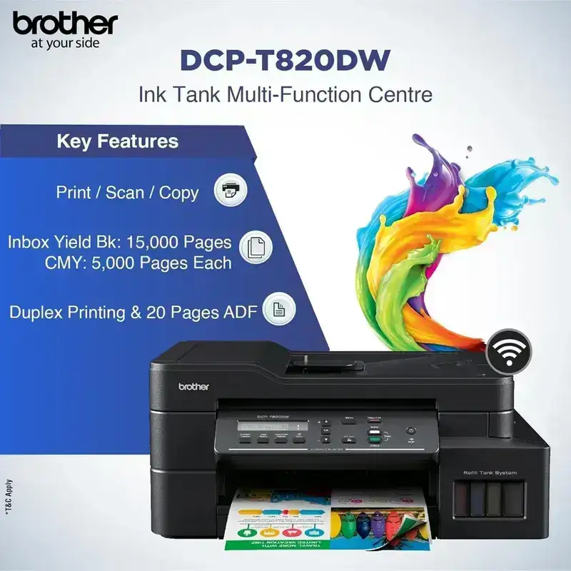 Brother DCP-T820DW A4 Multifunction Colour Inkjet Printer | 8 PPM (Black)/ 8 PPM (Colour) | 128 MB | Print, Copy, Scan, ADF | USB 2.0, Ethernet, Wireless or Wi-Fi | Automatic Duplex | Free Installation | 1 Year Warranty image 5