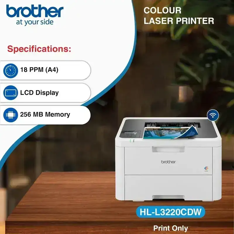 Brother HL-L3220CDW Colour | 19 PPM (Black and Colour | 256 MB | A4 Single Function Printer | 18 PPM (Colour/Black) | 256 MB | Automatic Duplex | Color Laser LED Printer | USB 2.0, Wireless or Wi-Fi | 1 Year Warranty image 4