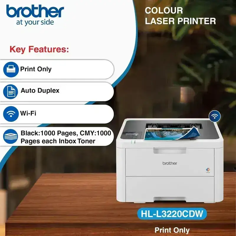 Brother HL-L3220CDW Colour | 19 PPM (Black and Colour | 256 MB | A4 Single Function Printer | 18 PPM (Colour/Black) | 256 MB | Automatic Duplex | Color Laser LED Printer | USB 2.0, Wireless or Wi-Fi | 1 Year Warranty image 3