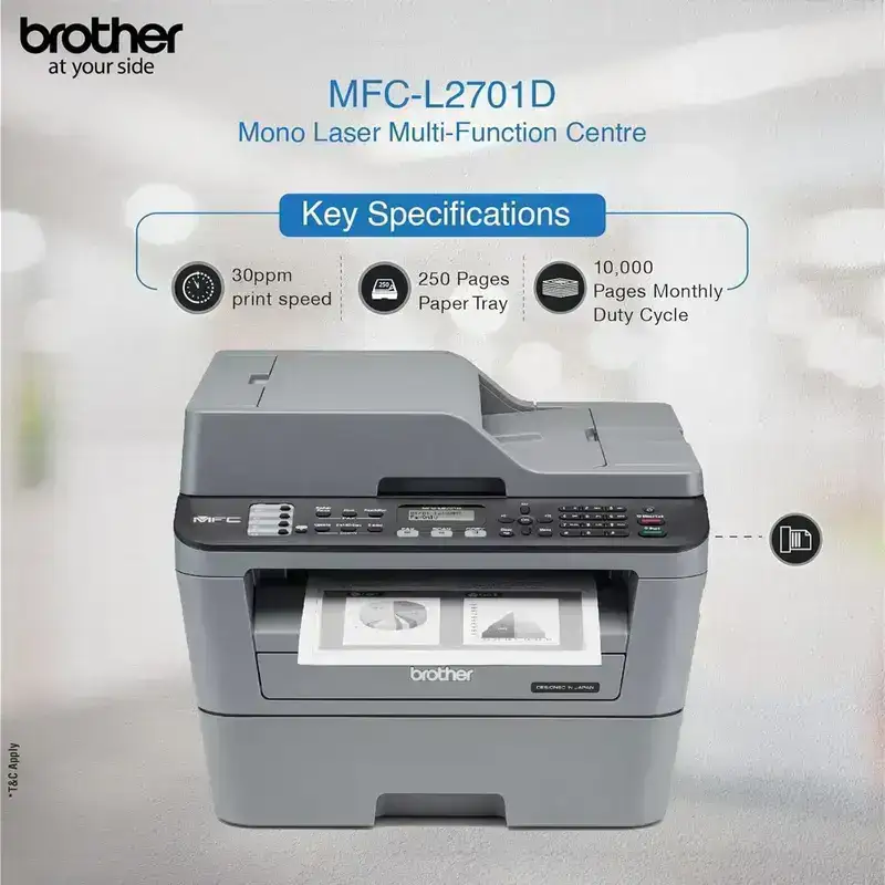 Brother MFC L2701D Multi-Function Monochrome Laser Printer | 30 PPM | 32 MB | USB 2.0 | Automatic Duplex | A4 Multifunction Printer | 1 Year Warranty image 2