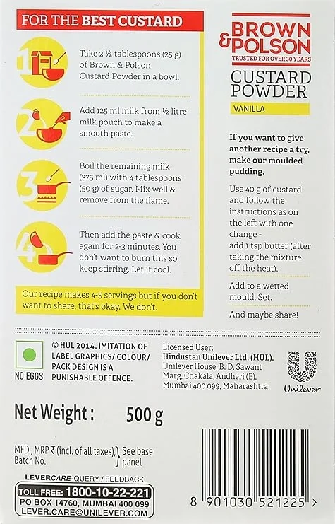  Brown and Polson Vanilla Custard Powder, 500g image 2