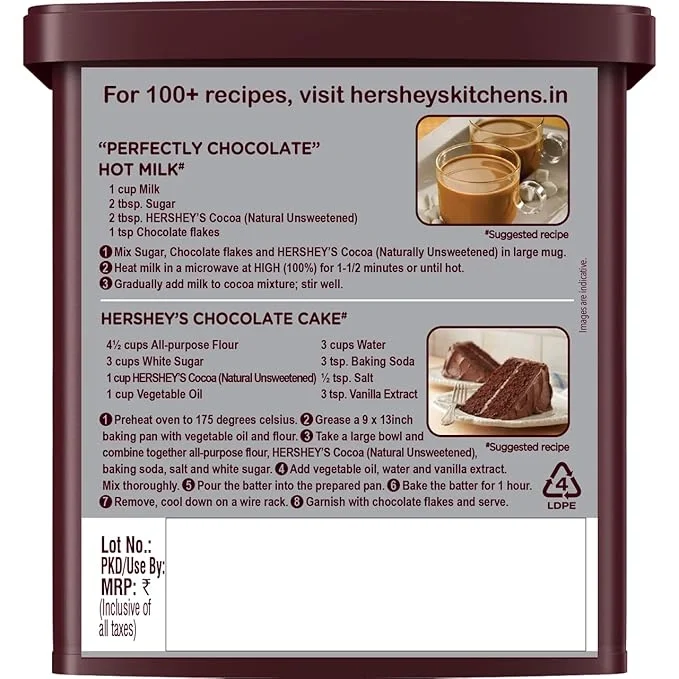 Hershey's Cocoa Powder 225 g Bottle | 100% Unsweetened Rich Cocoa for Baking & Drinks image 2