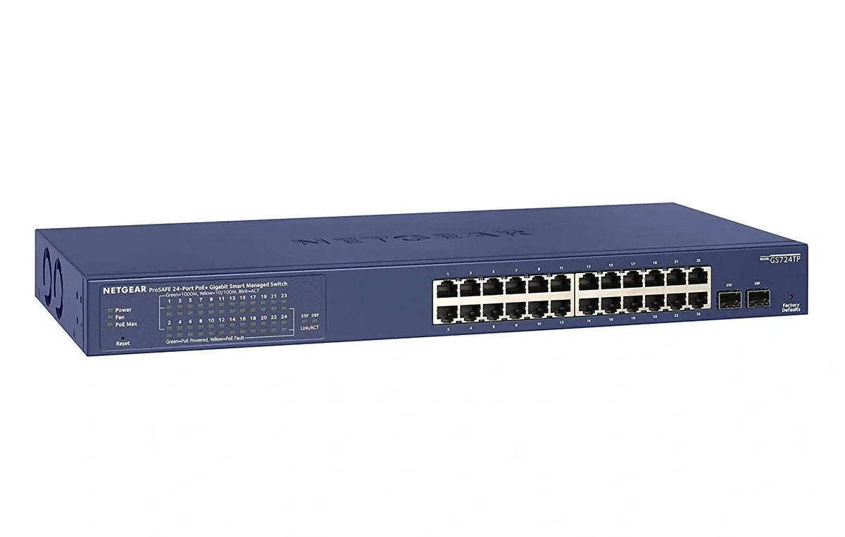 NETGEAR GS724TP 24-Port Smart Managed Pro Gigabit PoE+ Switch | 24 PoE+ Ports, 2 SFP Uplinks, 190W PoE Budget