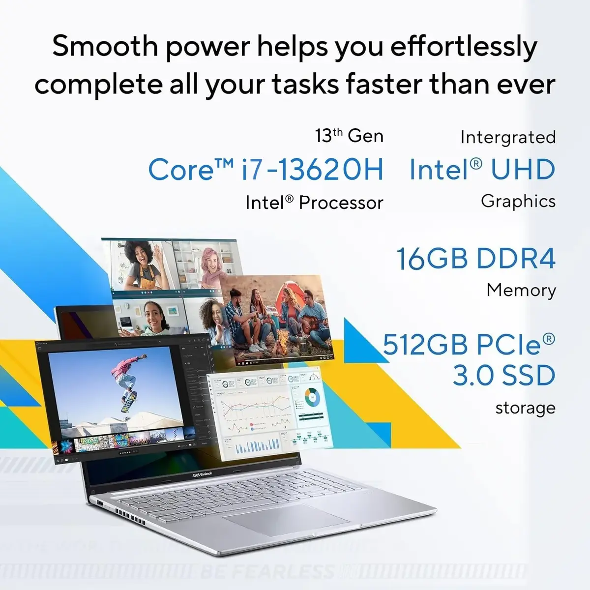 ASUS Vivobook 16, Metallic Design, H-Series, Intel Core i7 13th Gen 13620H, 16 GB DDR4, 512 GB SSD, Windows 11 Home With with MS Office 2024 + M365 Basic, X1605VA-SH2010WS, Cool Silver, 1.88 kg, Thin and Light Laptop, 1 Year Warranty image 3