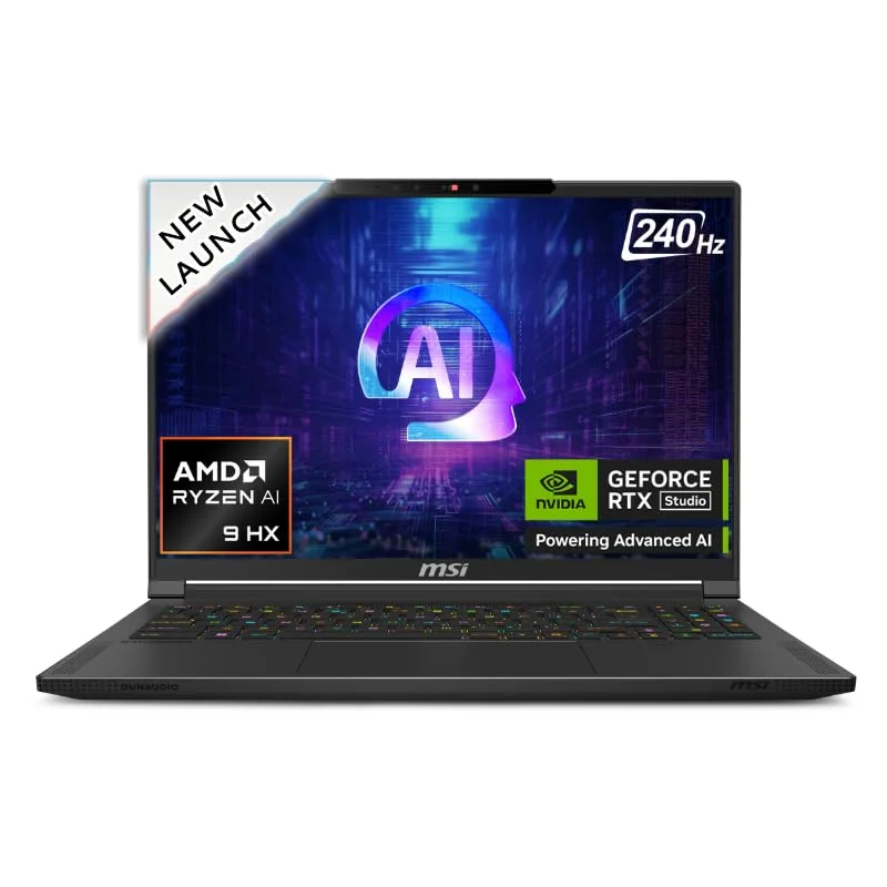 MSI Stealth A16 AI+, AMD Ryzen AI 9 365, 32GB 5600 MHz DDR5 RAM or Memory, 1TB NVMe SSD, NVIDIA GeForce RTX 4060 DDR6 8GB, 16" QHD+(2560x1600), 240Hz Refresh Rate, IPS-Level, 100% DCI-P3(Typical), Windows 11 Home, Star Blue, 2.1 Kg, A3HVFG075IN, 2 Year Warranty