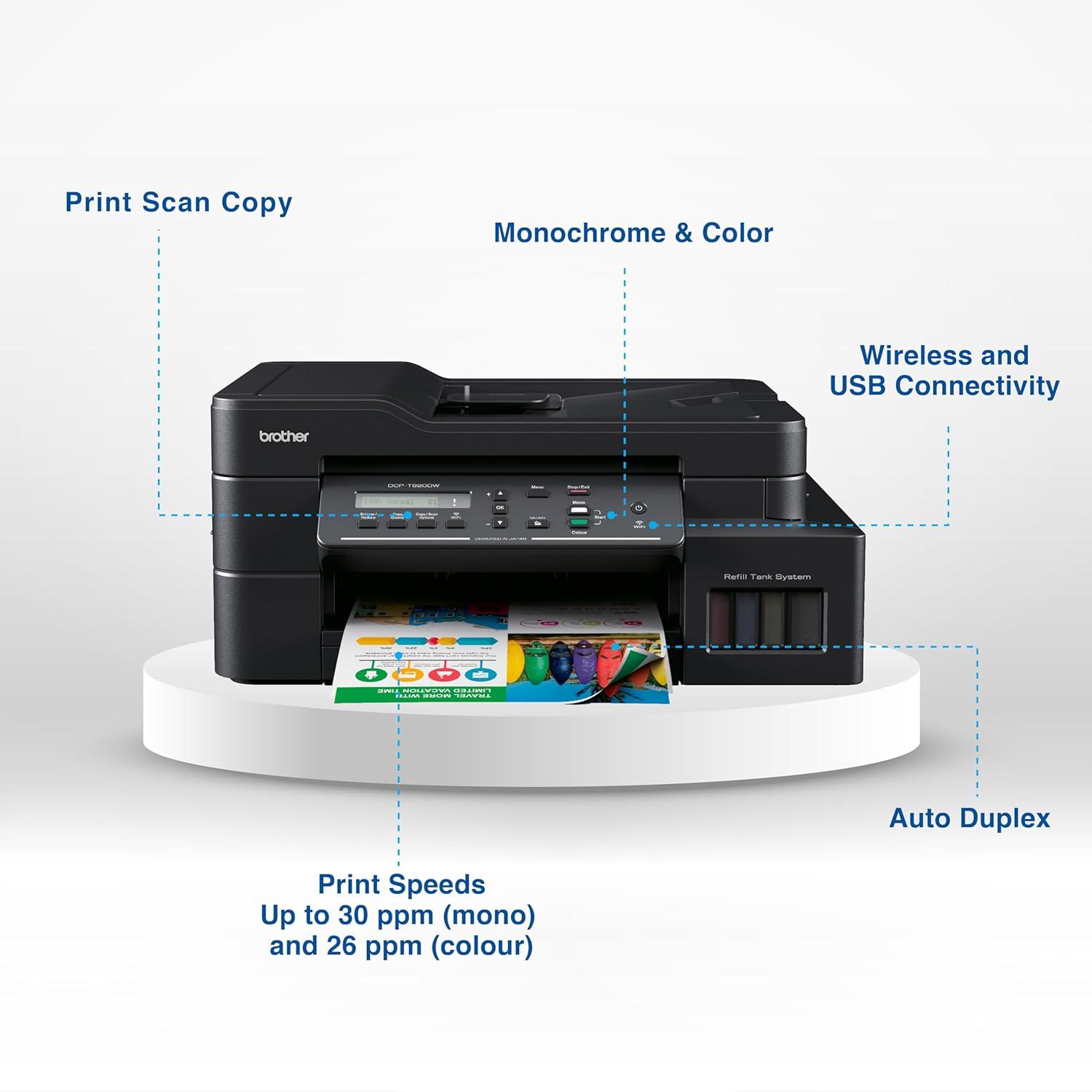 Brother DCP-T820DW A4 Multifunction Colour Inkjet Printer | 8 PPM (Black)/ 8 PPM (Colour) | 128 MB | Print, Copy, Scan, ADF | USB 2.0, Ethernet, Wireless or Wi-Fi | Automatic Duplex | Free Installation | 1 Year Warranty thumbnail 3