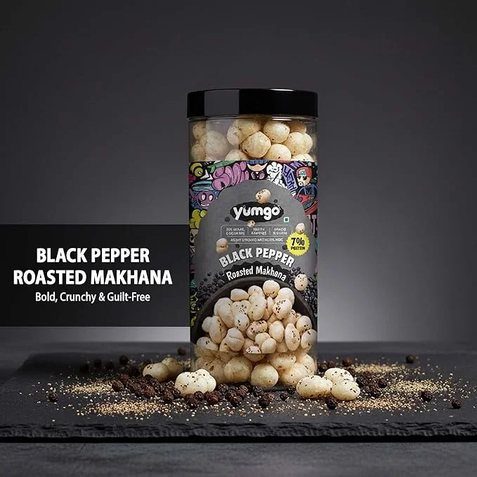 Yumgo Black Pepper Roasted Makhana, Crunchy Foxnuts, Lotus Seeds, 80gm image 6