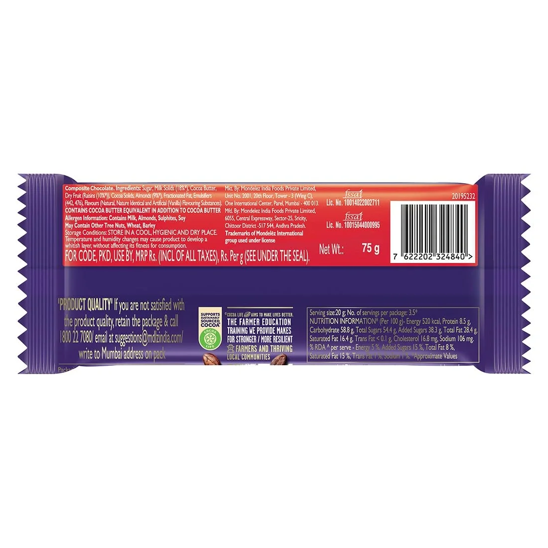  Cadbury Dairy Milk Fruit And Nut Chocolate Bars, 75 Gm image 6