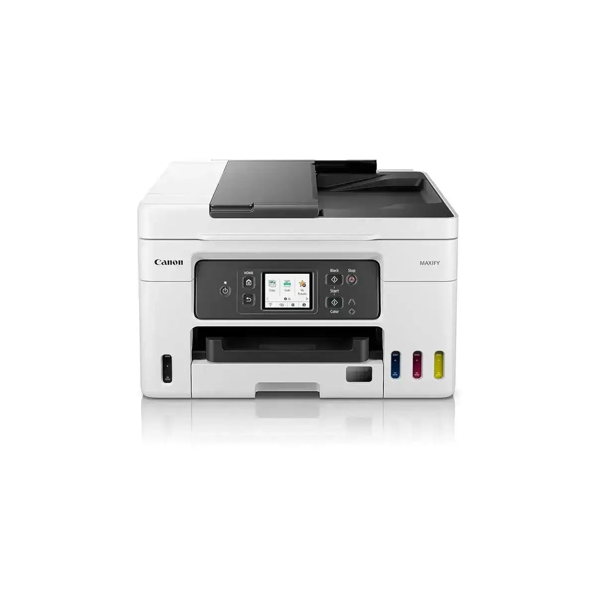 Canon MAXIFY GX4070 Ink Tank Colour Printer: Print, Scan, Copy, Fax & ADF. 18 IPM black, 13 IPM colour. USB, Ethernet, Wi-Fi.