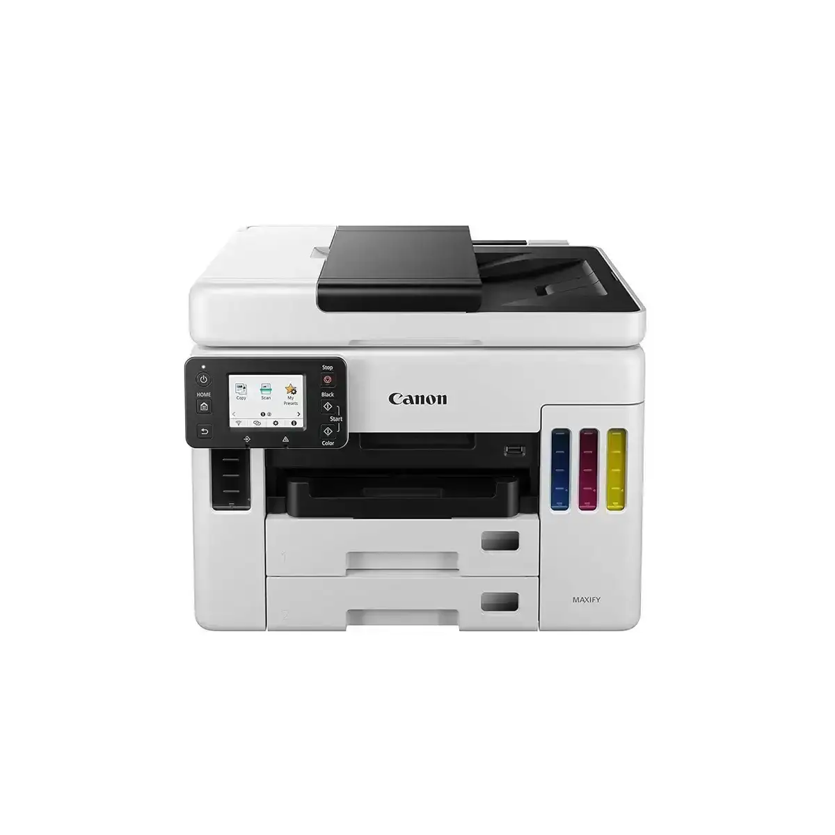 Canon MAXIFY GX7070 MegaTank color printer: Print, scan, copy, and fax with fast speeds and wireless connectivity.