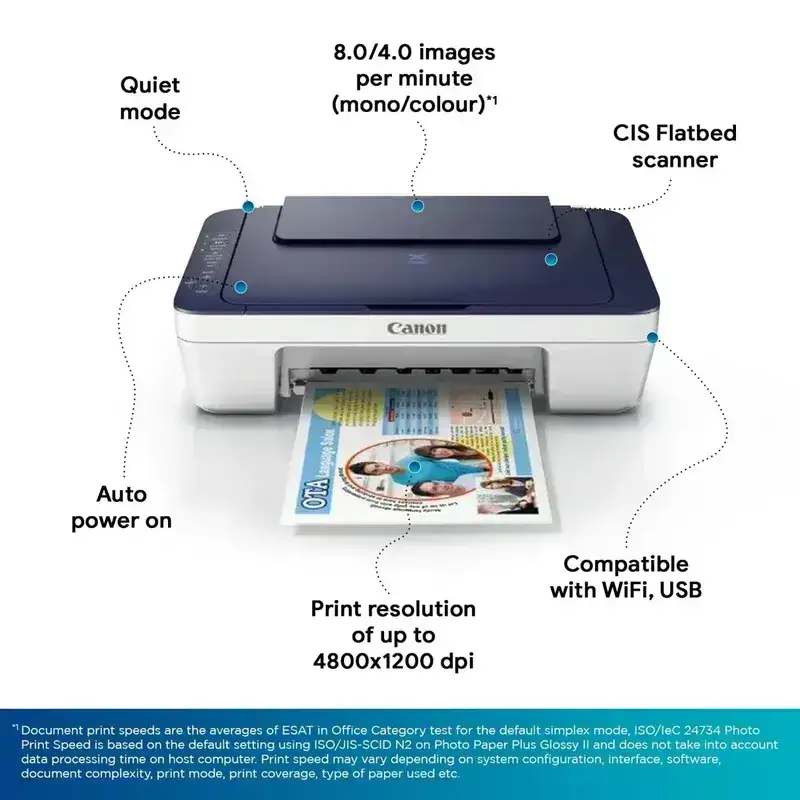 Canon PIXMA E477 A4 Inkjet Colour Multifunction Printer | 8.0 IPM (Black) / 4.0 IPM (Colour) | USB 2.0, Wireless or Wi-Fi | Print, Scan, Copy | 1 Year Warranty image 5