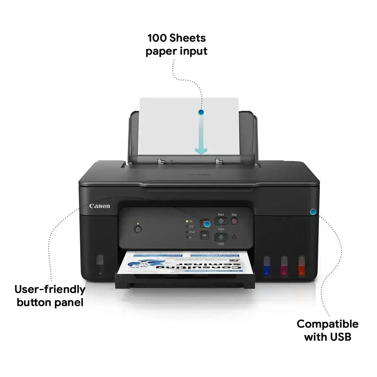 Canon PIXMA MegaTank G2730 A4 Ink Tank Colour Multifunction Printer |  11 / 6 IPM (Black/Colour) | USB 2.0 | Print, Scan, Copy | 2 Years Standard Warranty image 4