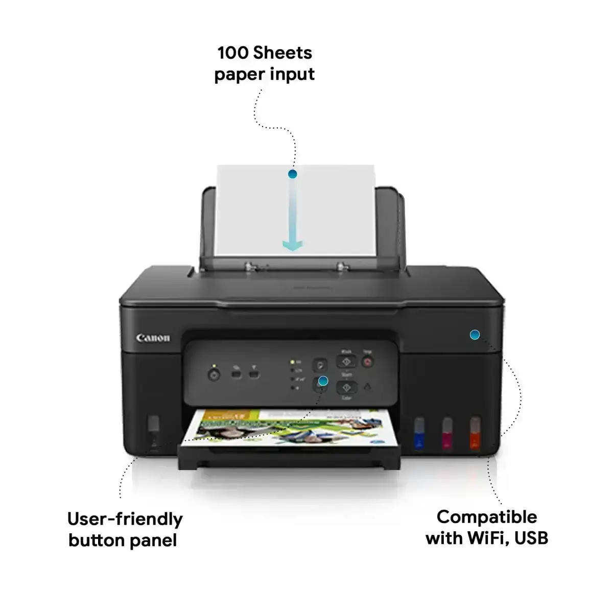 Canon PIXMA MegaTank G3730 A4 Ink Tank Colour Multifunction Printer | 11 / 6 IPM  (Black / Colour) | USB 2.0, Wireless or Wi-Fi | Print, Scan, Copy | 2 Years Warranty image 4