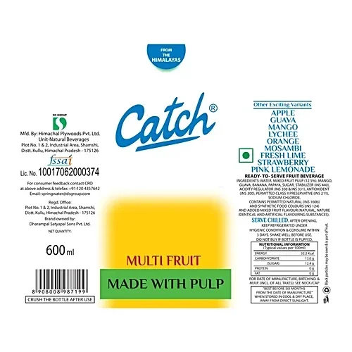 Catch Multi Fruit Juice – Refreshing Fruit Drink 600 ml PET Bottle image 2