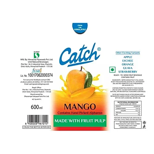 Catch Mango Juice, 600 ml PET Bottle image 2