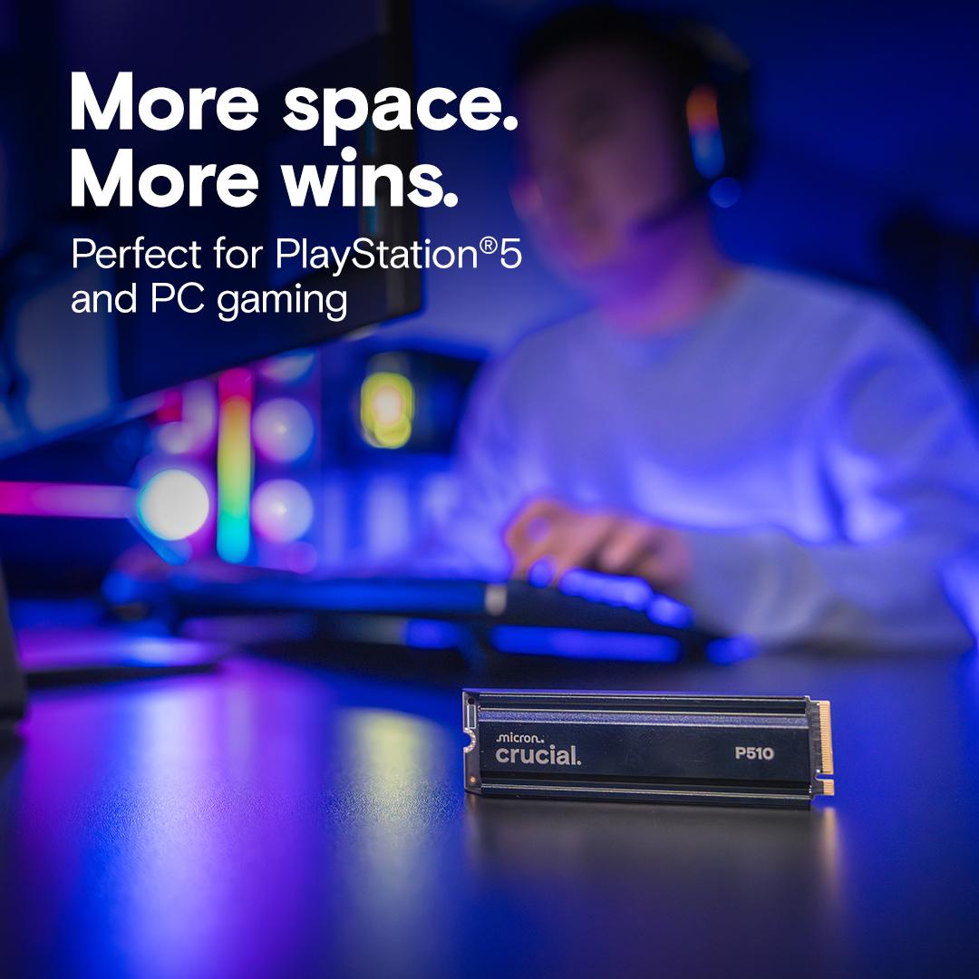 Crucial P510 1TB PCIe Gen5 NVMe 2280 M.2 SSD with heatsink, Read and Write speeds up to 11000 & 9500 MBps, 5 Year Warranty thumbnail 3