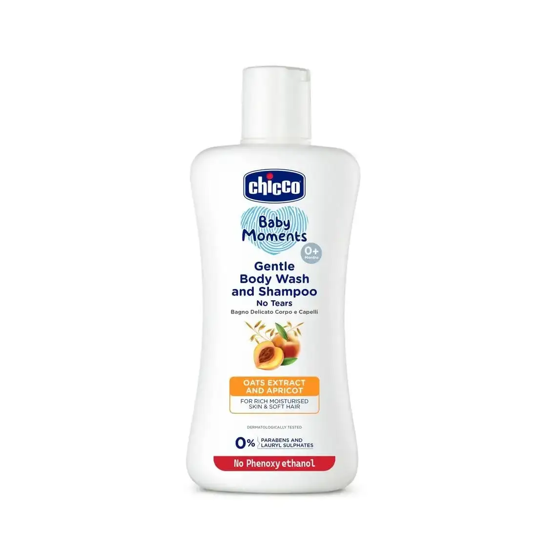 Chicco Baby Moments Gentle Body Wash and Shampoo 200ml. Mild and tear-free formula for baby's skin and hair.