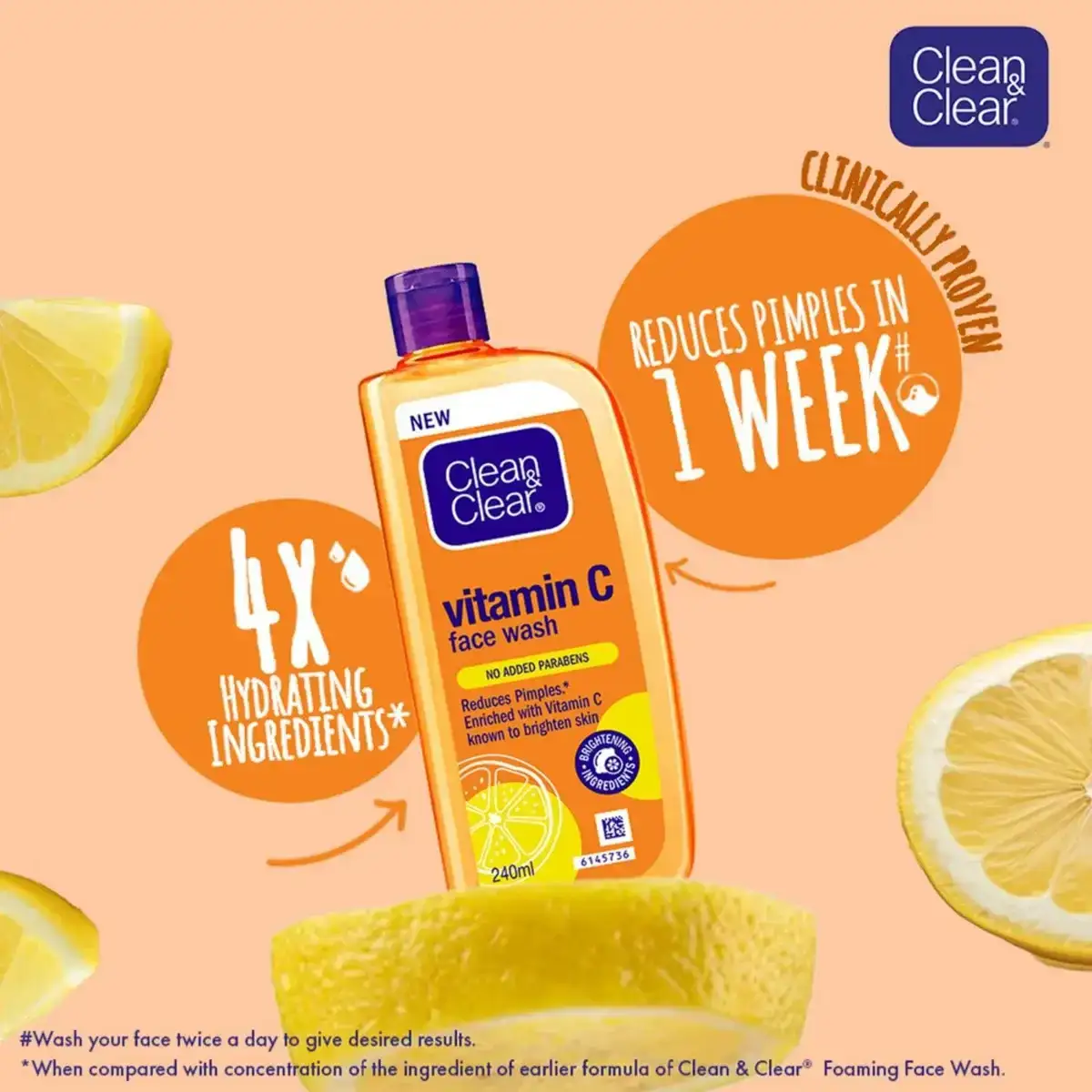 Clean & Clear Vitamin C Face Wash 240ml for Brightening, Deep Clean, Gentle Cleanser for Glowing Skin, Oil Control & Radiant Skin image 5