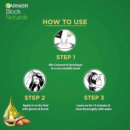 Garnier, Hair Colouring Crème, 100% Grey Coverage, Softening and Increased Shine, Black Naturals, 1.0 Deep Black, 20g + 20ml image 4