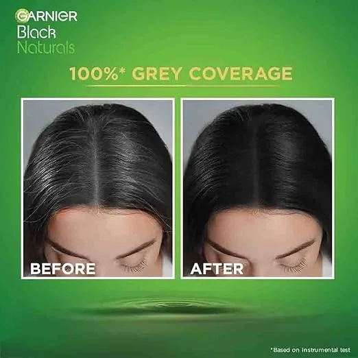 Garnier, Hair Colouring Crème, 100% Grey Coverage, Softening and Increased Shine, Black Naturals, 1.0 Deep Black, 20g + 20ml image 5