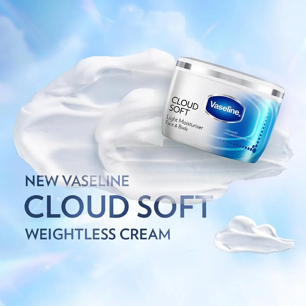 VASELINE Cloud Soft, Light Moisturiser, 200 ml, for Plump, Soft Skin, with Ceramides & Hyaluron Fillers, 10X Hydration Volume, Non-Sticky image 8