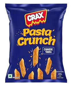 Crax Pasta Crunch Chinese Tadka puffs, a crunchy snack perfect for social gatherings.