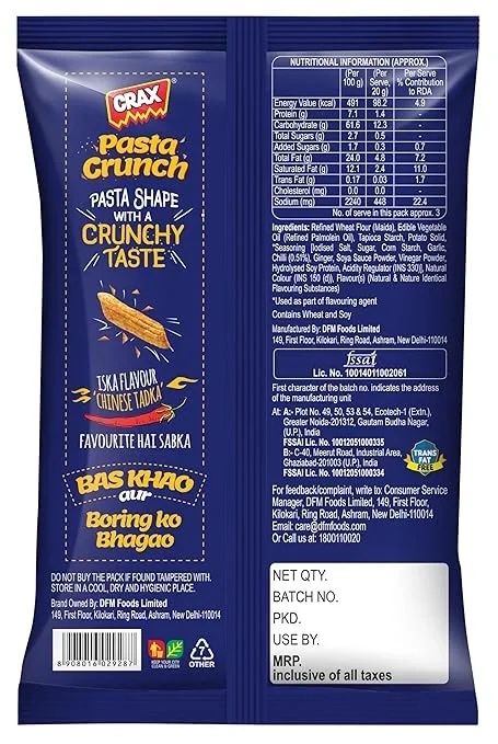  Crax Pasta Crunch, Chinese Tadka Puffs 53g/58g | Crunchy Snacks | Social Gatherings, Fun Snack | image 2