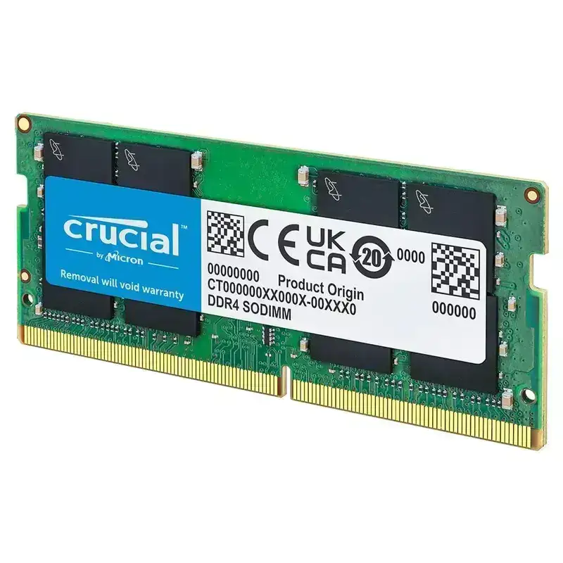 Crucial 32GB DDR4 3200MHz laptop RAM (CT32G4SFD832A) with a 10-year warranty. High-performance memory for laptops.