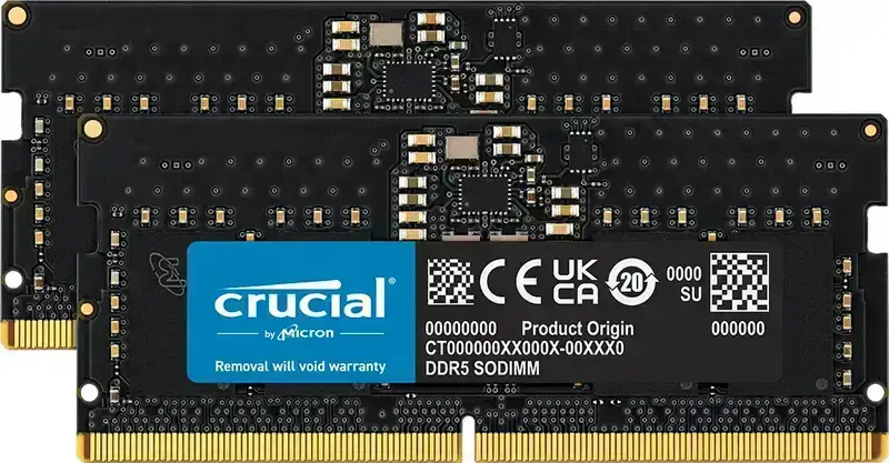 Crucial 32GB (2x16GB) DDR5 5600MHz Laptop Memory Kit, CT2K16G56C46S5. Backed by a 10-year warranty.