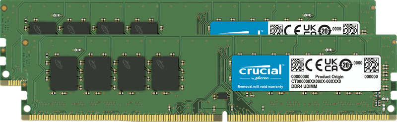 Crucial 64GB (2x32GB) DDR4 3200MHz desktop RAM (CT2K32G4DFD832A) with a 10-year warranty.