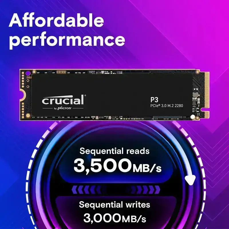 Crucial P3 500GB PCIe M.2 2280 SSD, Read and Write speeds up to 3500 & 1900MB/s, 5 Year Warranty image 2