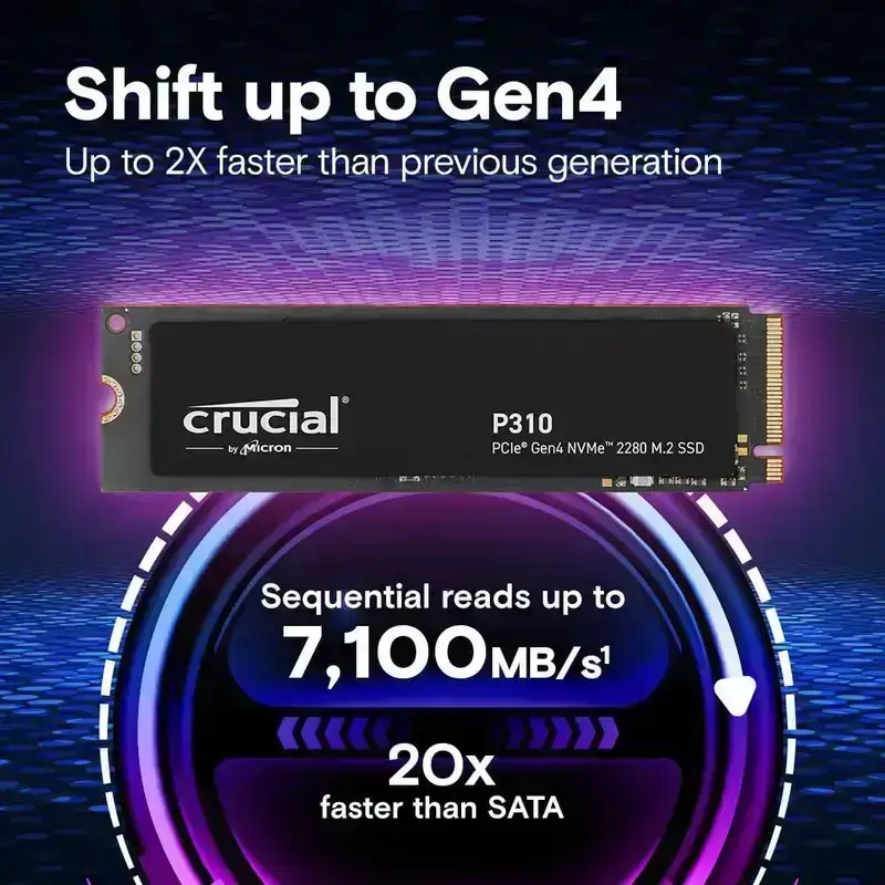 Crucial P310 2TB PCIe Gen4 NVMe 2280 M.2 SSD, Read and Write speeds up to 7100 & 6000 MB/s, 5 Year Warranty image 2